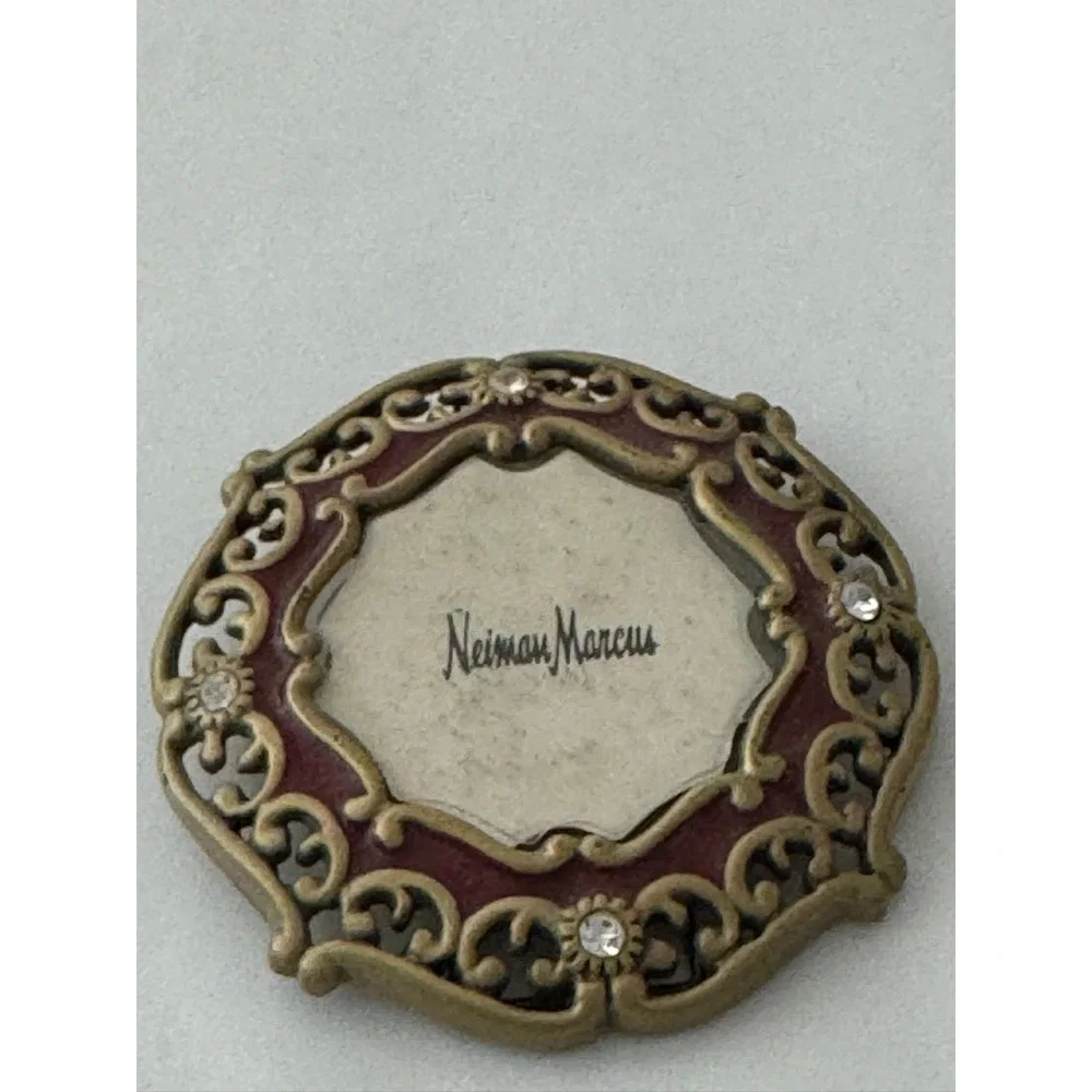 Neiman Marcus Jay Strongwater Mini Picture Frame Gold Burgundy Enamel Rhinestone